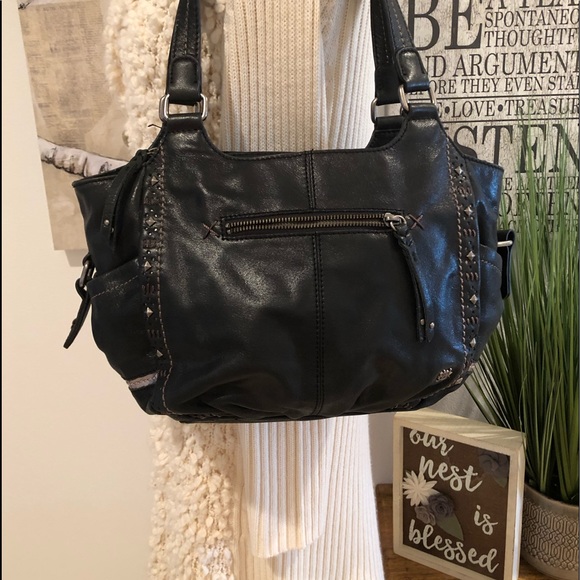 The Sak Handbags - The SAK Navy Leather Satchel Pewter Hardware